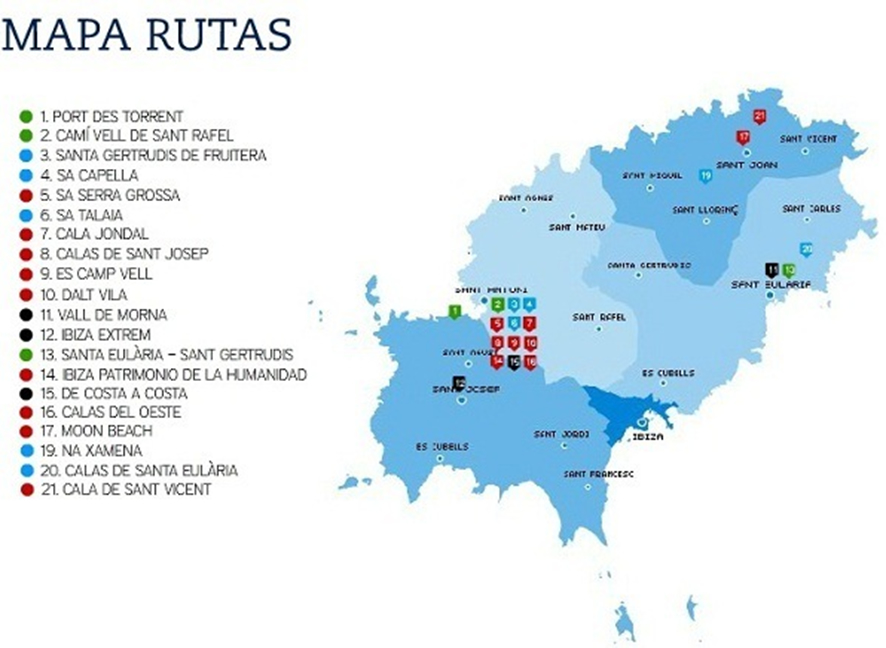 Rutas en bicicleta por Ibiza: Mapa